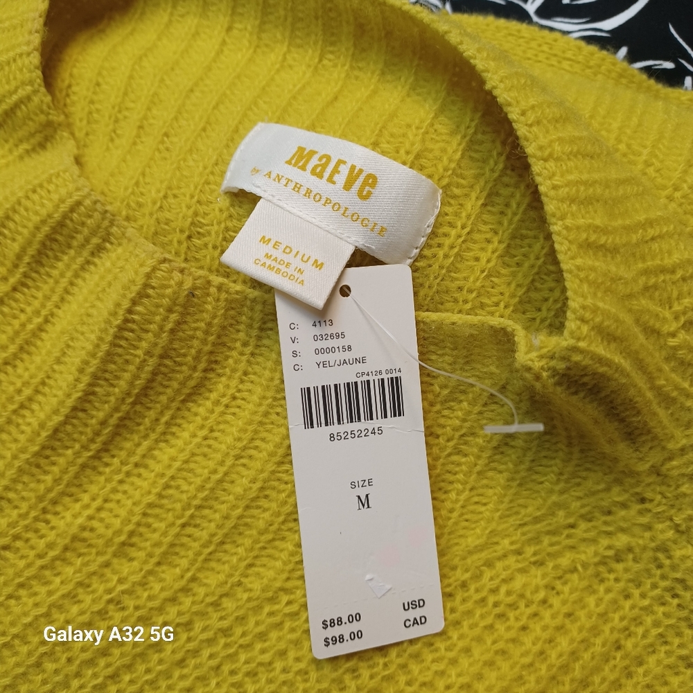Anthropologie Maeve 100% Wool.mo_neck Muscle Crop  Green V-Neck Sweater Size M - Picture 10 of 12